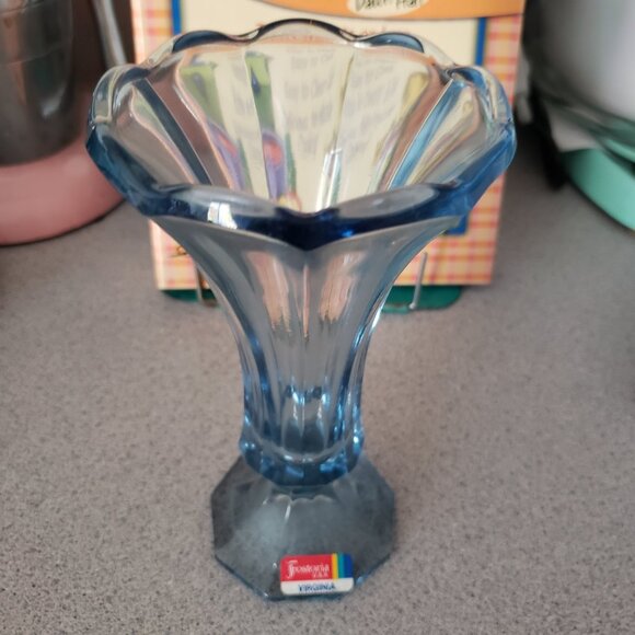 Vintage Fostoria Blue   Glass Vase - Picture 3 of 5